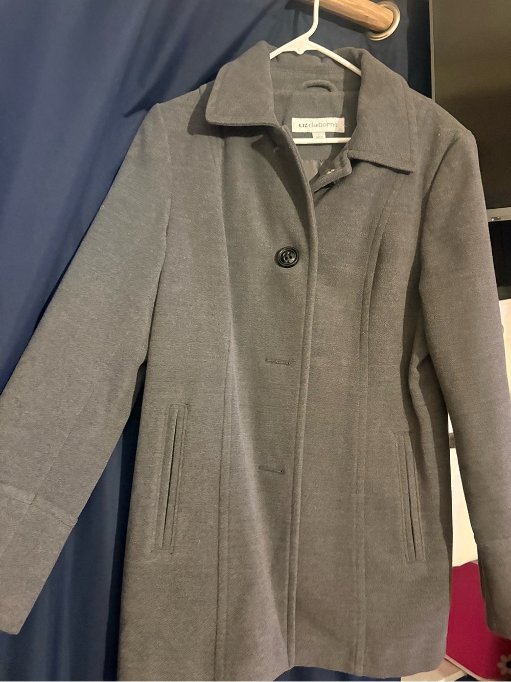 Liz Claiborne Gray Single-Button Pea Coat - Picture 1 of 1